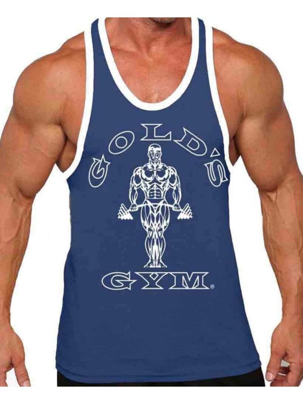 Navy & White Ringer Tank Top - Lightweight, Comfortable Gym Wear, Size L